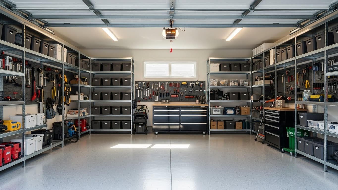 Custom cabinet system installation in transformed garage